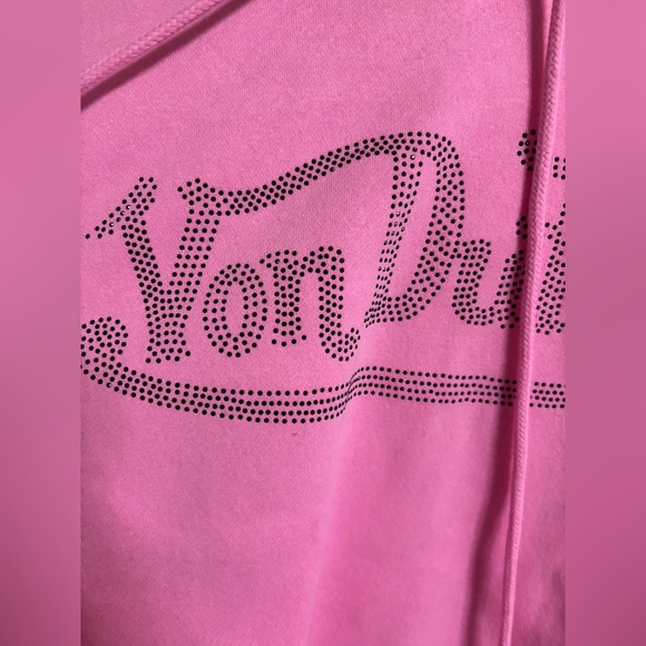 Von Dutch Rhinestone Embellished Cropped Hoodie Size Medium New Street Wear Pink - Picture 3 of 9